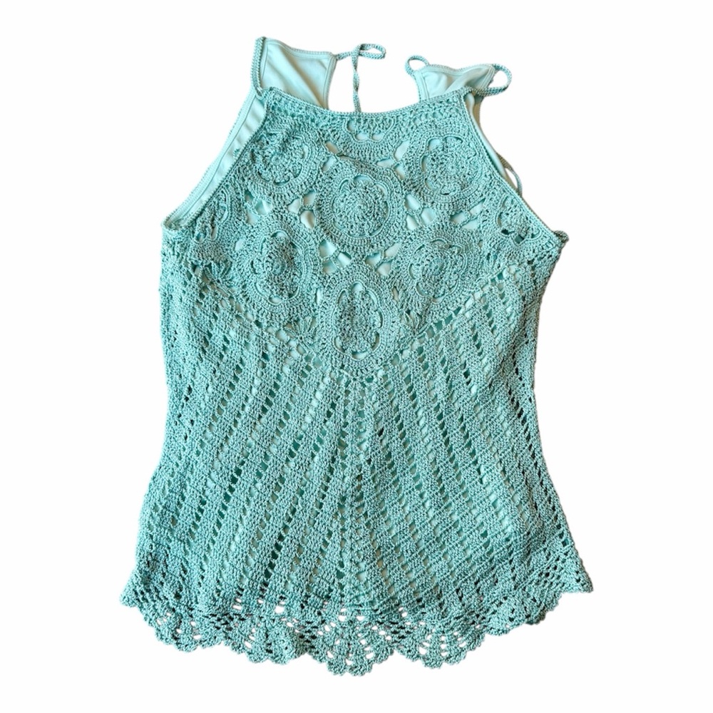 Next Teal Crochet Crop Top